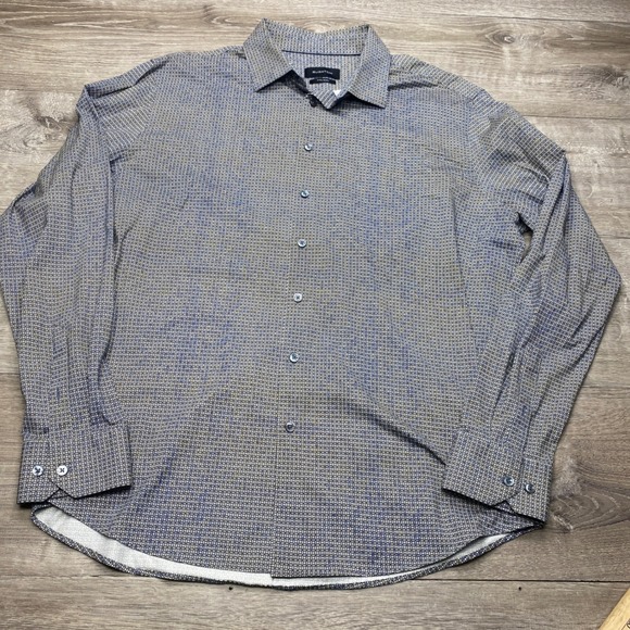 Bugatchi Other - Bugatchi Button Down Mens XL Blue 8 Way Stretch Geometric Print Casual Business